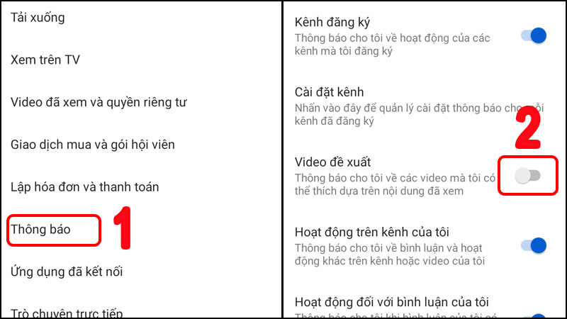 Tắt video đề xuất